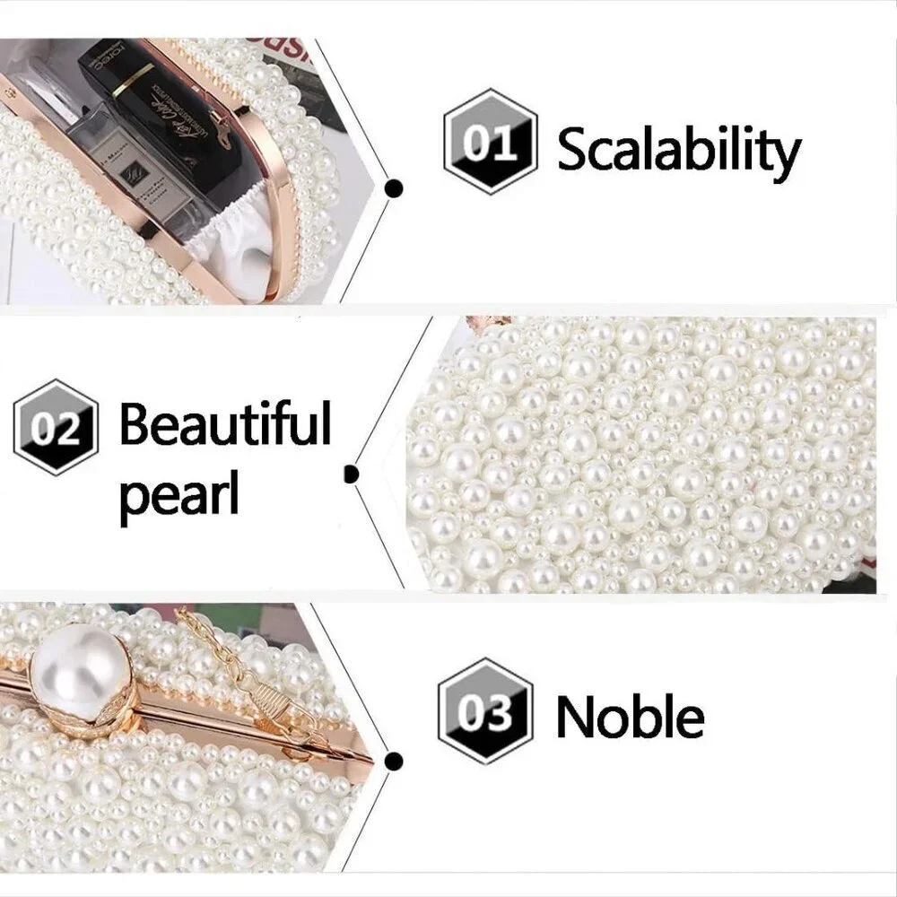 Women's Pearl Beaded Evening Clutch Bag Compact Bridal Prom Party Purse